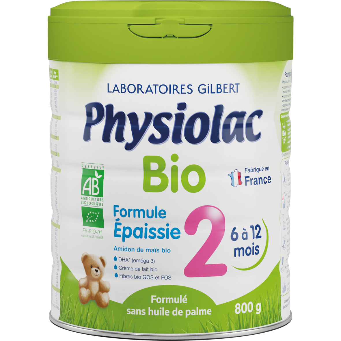 PHYSIOLAC LAIT INFANTILE BIO ÉPAISSI 2ÈME ÂGE 6-12 MOIS destiné aux bébés de 6 à 12 mois.